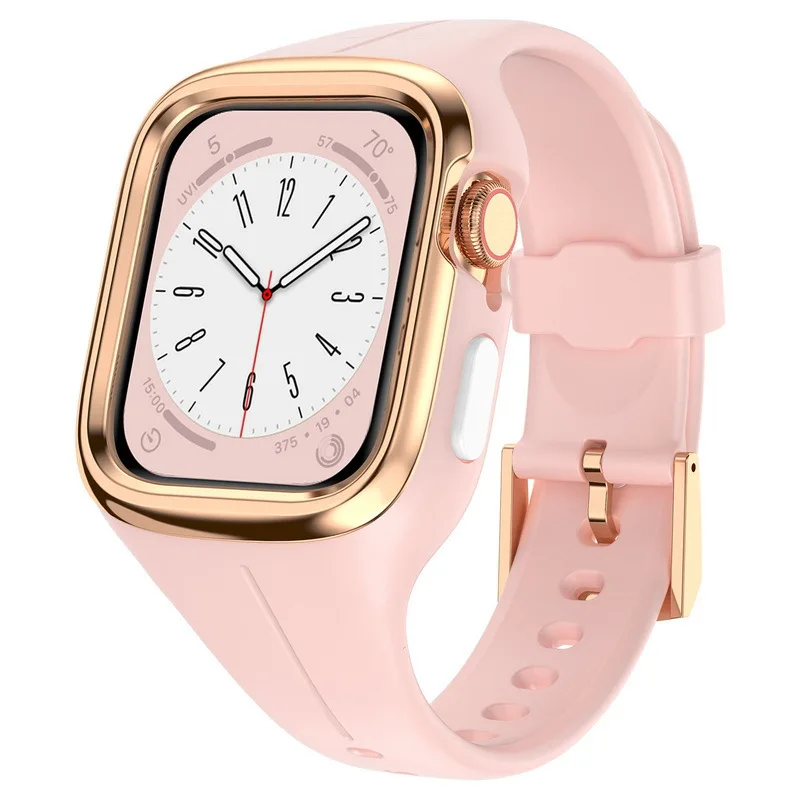 For Apple 56789 10 11 strap watch stainless steel case liquid silicone women's 40/41mm watch bands sets