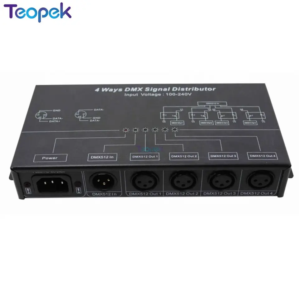 Dmx512アンプスプリッターdmx信号リピーター4ウェイ4出力ポートdmx信号