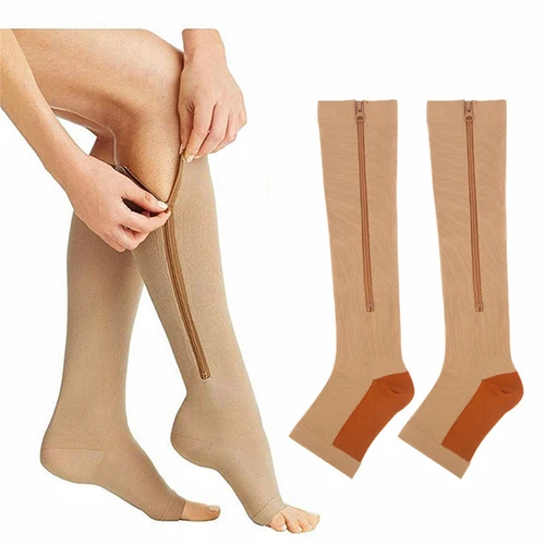 Medias de compresión con cremallera para mujer, medias con punta abierta para venas varicosas, calcetines deportivos ajustados de presión para piernas, Bella Durmiente, 20-30 Mmhg