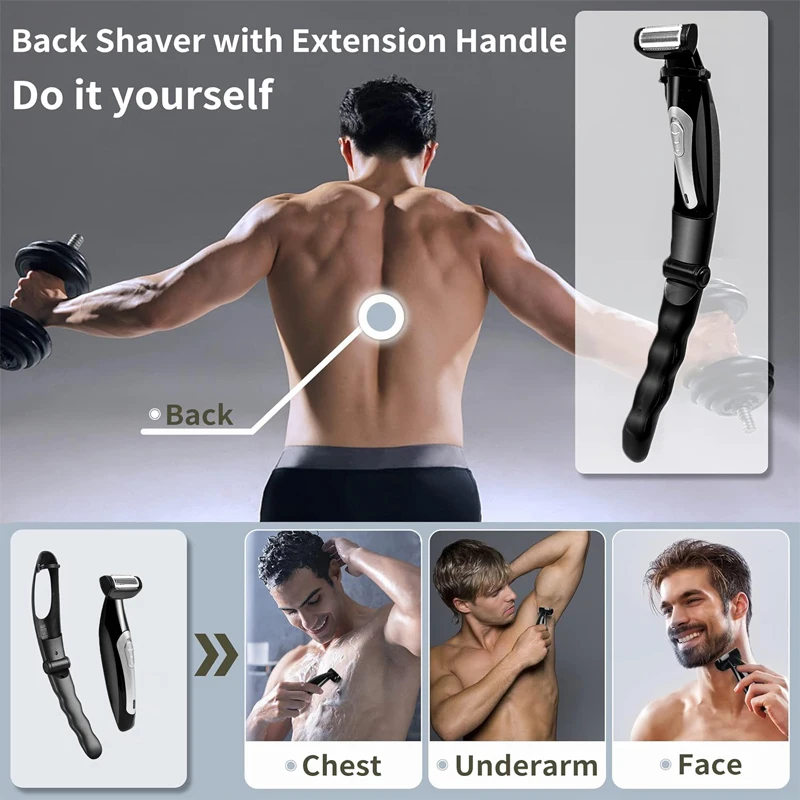 Back Shavers for Men Body Groomers Back Shavers for Men Long Handle, Detachable Extension Handle Men with Back Attachment