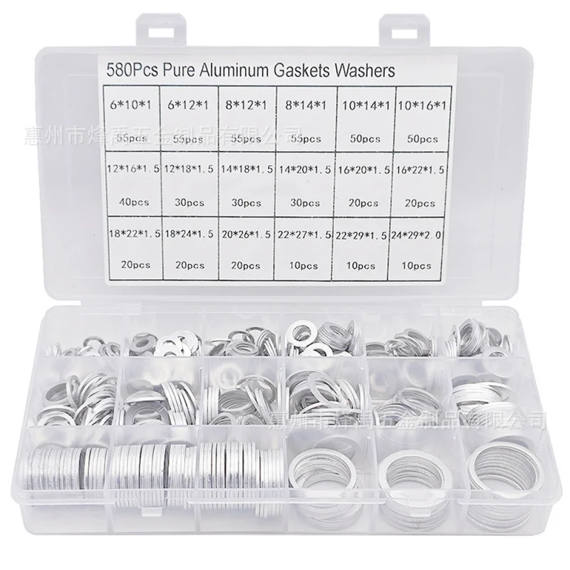 

Cross-Border Wholesale 580PCS Boxed M6-M24/Aluminum Sealing Round Washers Aluminum Alloy Flat Washers