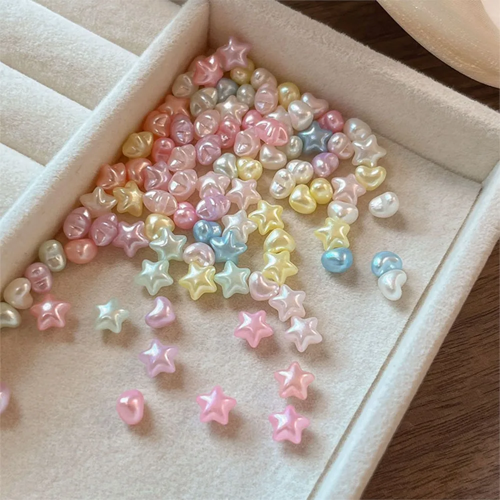 50pcs Cute Pearlescent Star Heart Nail Crystal Gems 3D Colorful Macaron Star/ Love Heart Nail Charms 6.5*9mm Resin Nail Decora 5