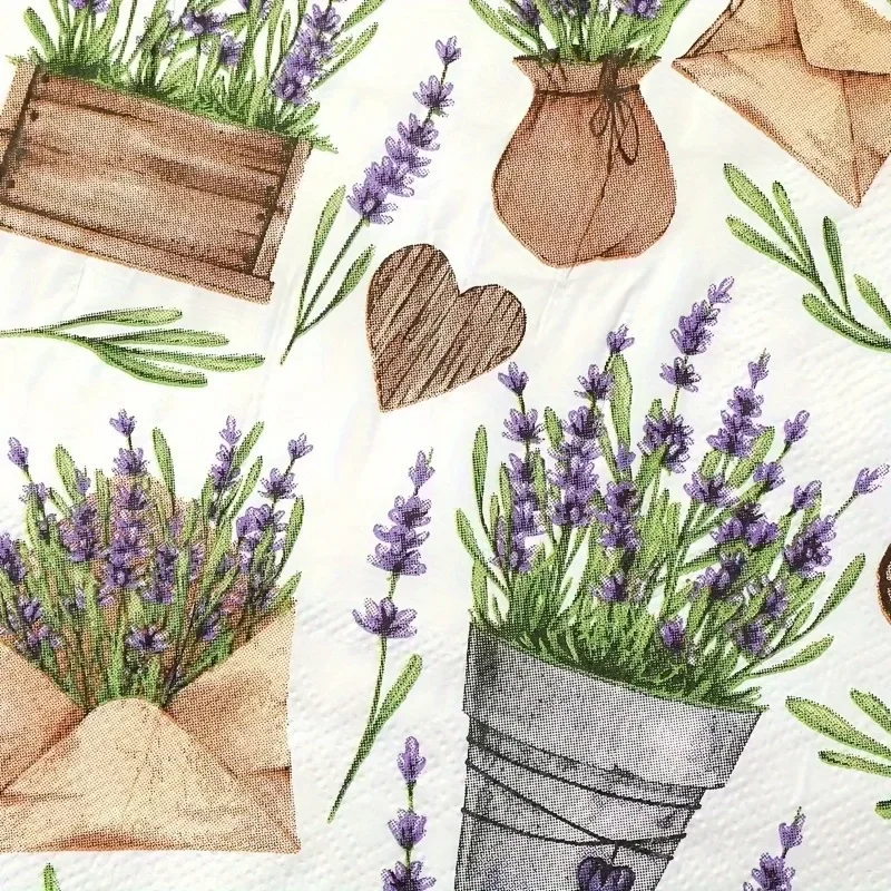 40 個/パック ラベンダーの花のナプキン 使い捨て緑の植物紙のプレースマット 結婚式 ホリデー パーティー ディナーテーブルのレイアウト用