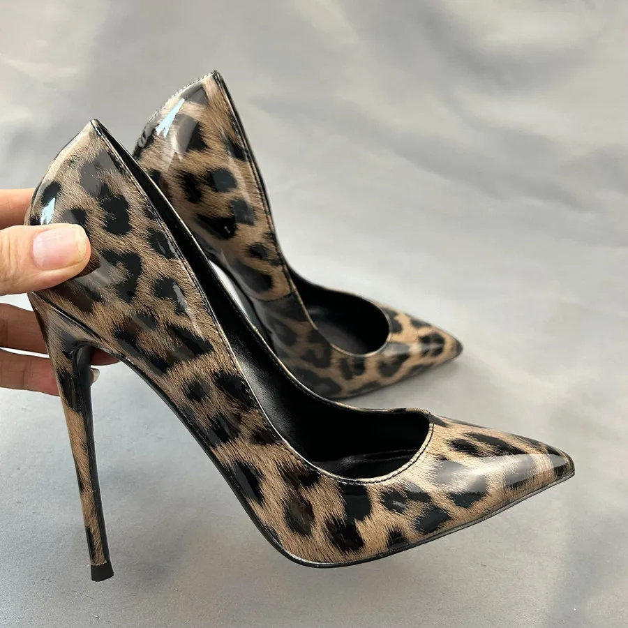 Leopard Patent Leather Sexy Women'S Pumps Stiletto Heels Pointed Toe Party Shoes Women'S Heeled Shoes Plus  Size 34-45