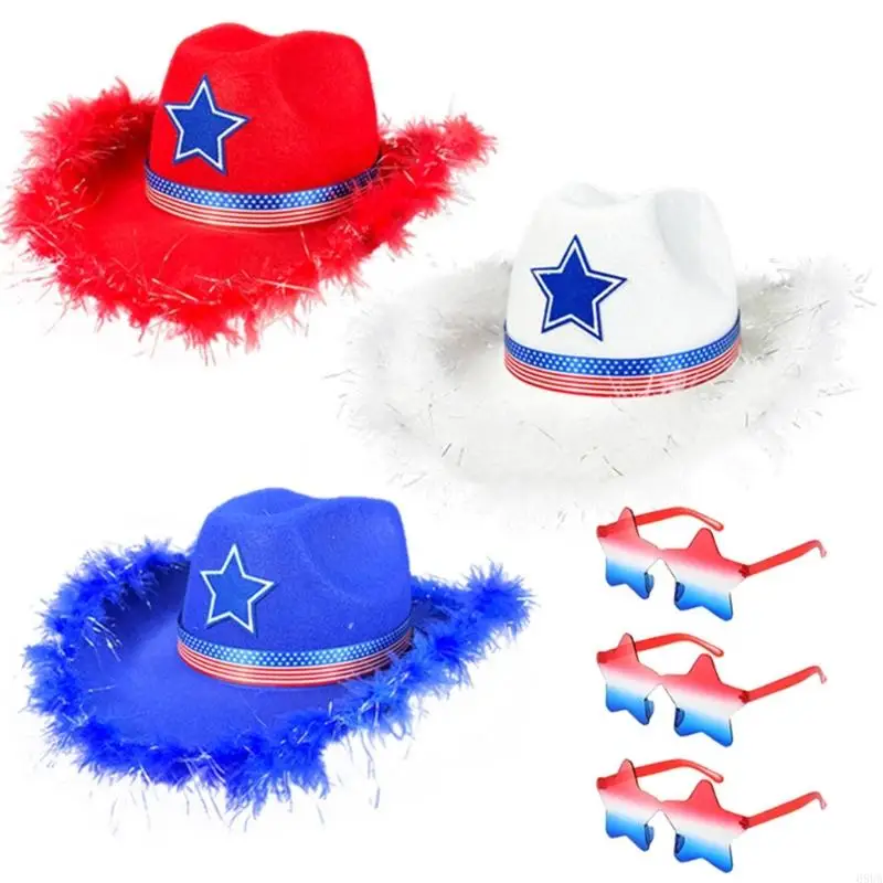 

68UA American Flag Costumes Accessories 4th of Jul Outfits with Sunglasses Flag Caps