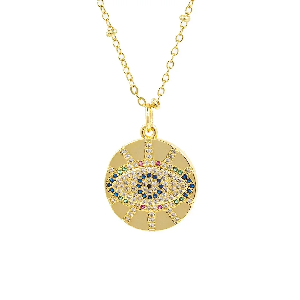 

Vintage Evil Eye Pendant Necklace Zircon Gold Plated Round Charm Turkish Lucky Female Women Choker Chain For Friend Jewelry Gift