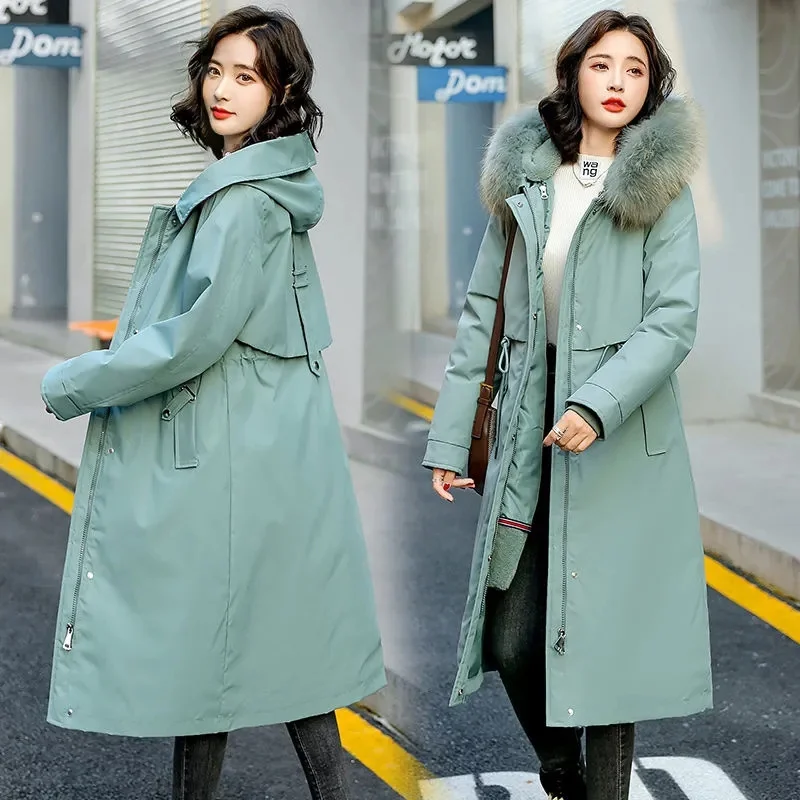 Women Parka Fashion Long Coat Wool Liner Hooded Parkas 2023 New Winter Jacket Detachable Fur Collar Warm Snow Wear Padded Clothe