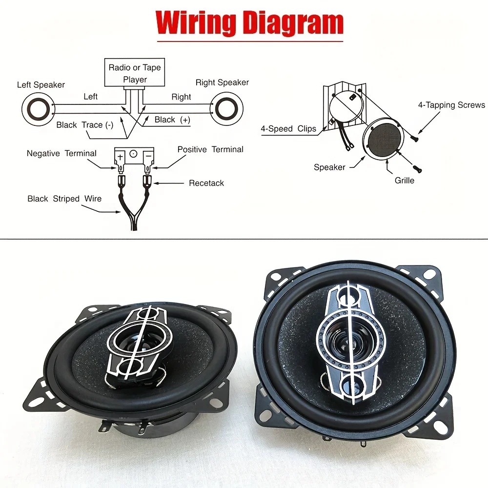 2PCS 4 Inch Car Speakers 440W 4-Way Coaxial Audio Full Range Stereo Door Speakers with Grille and Cable view 4