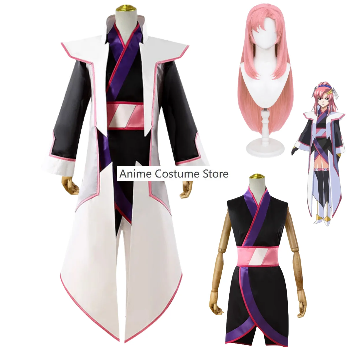 

Anime Gundam Lacus Clyne Cosplay Costume Plant Wig Fighting Uniform Kimono Coat Adult Woman Sexy Carnival Halloween Suit