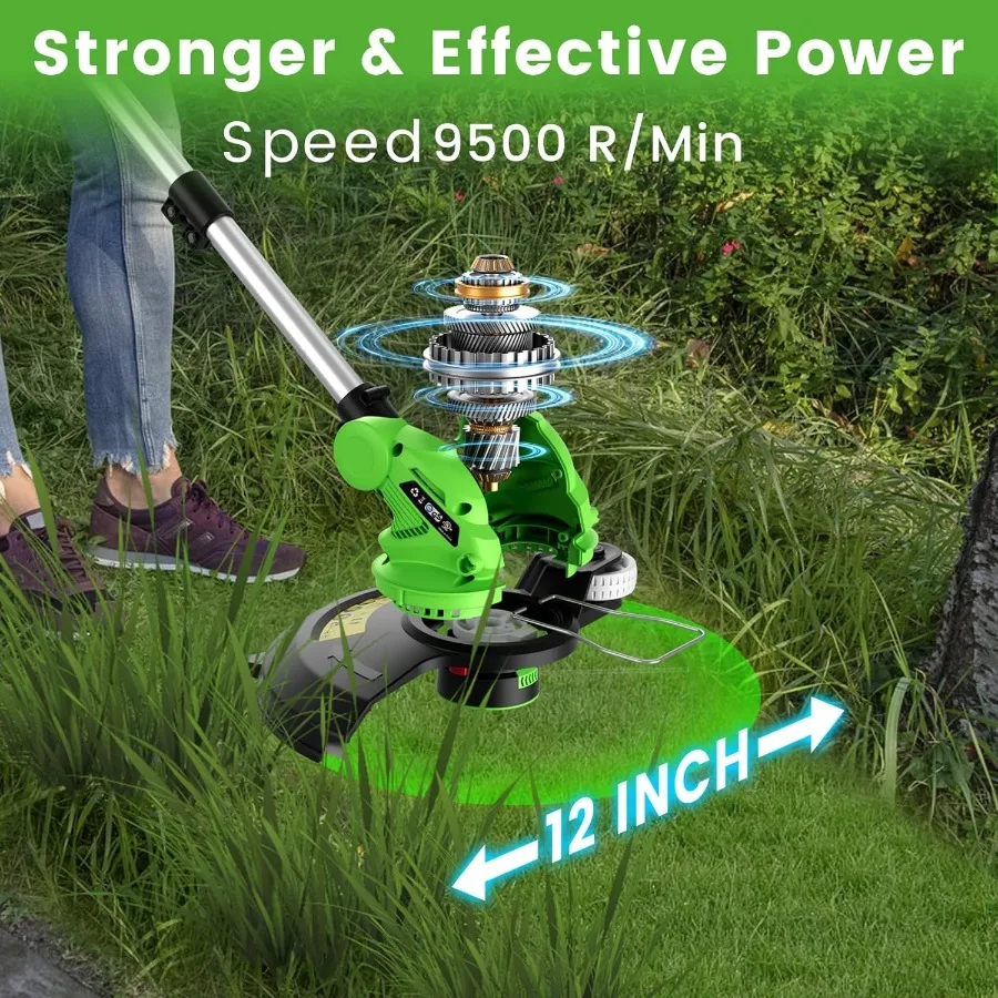 ماكينة تشذيب سلسلة لاسلكية 20 فولت 12 مع بطاريتين × 4.0 أمبير في الساعة وشاحن ماكينة تشذيب العشب الكهربائية التي تعمل بالبطارية للفناء والحديقة #4