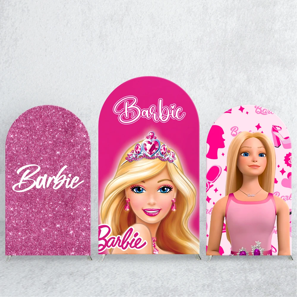 

TB Barbie Doll Arch Backdrop Sanrio Elastic Fabric Pink for Girls Birthday Party Photography Baby Shower Background Decoration