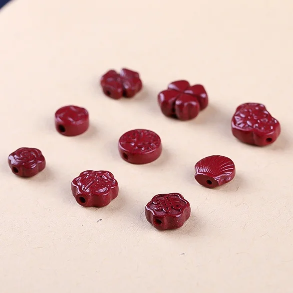 5A Natural Cinnabar Clover Flower Snowflake Zinnober Genuine Vermilion Single Bead DIY Jewelry Material