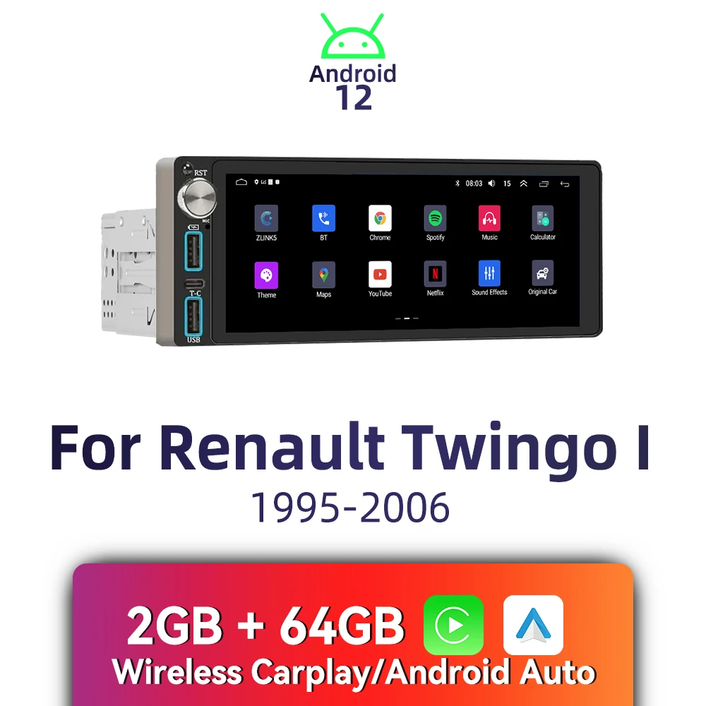 شاشة 6.86 بوصة 1 Din أندرويد راديو الوسائط المتعددة CarPlay GPS WiFi لرينو توينجو I 1995-2006 وحدة رأس ستيريو #1
