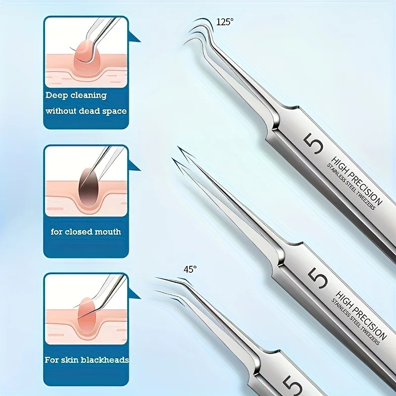 8 ชิ้นสแตนเลสสตีล Blackhead Removal ชุดเครื่องมือ,คลิป Blackhead,แหนบ,ความงาม Facial Blackhead Remover,เข็มสิวเครื่องมือ