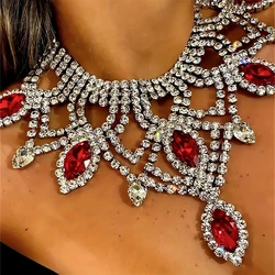 Shiny Red Rhinestone Necklace Jewelry Ladies Exquisite Luxury Banquet Party Crystal Necklace Jewelry Dressing Accessories