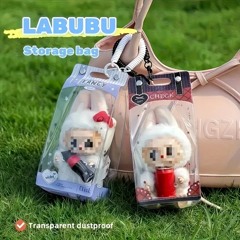 

Transparent Dustproof Storage Bag with Spring Keychain, Plush Doll Protective Case for Display & Collection