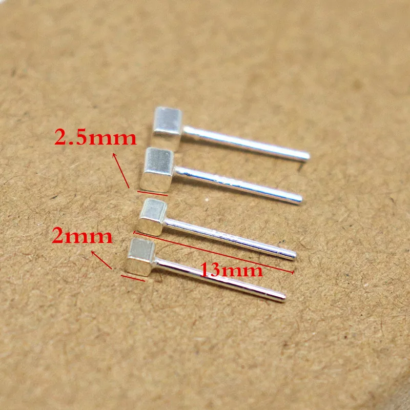 1 Pair Solid 925 Sterling Silver 2mm Hammer Shape Earring Studs DIY Jewelry Ear Hook for Women Men Accessories Supplies