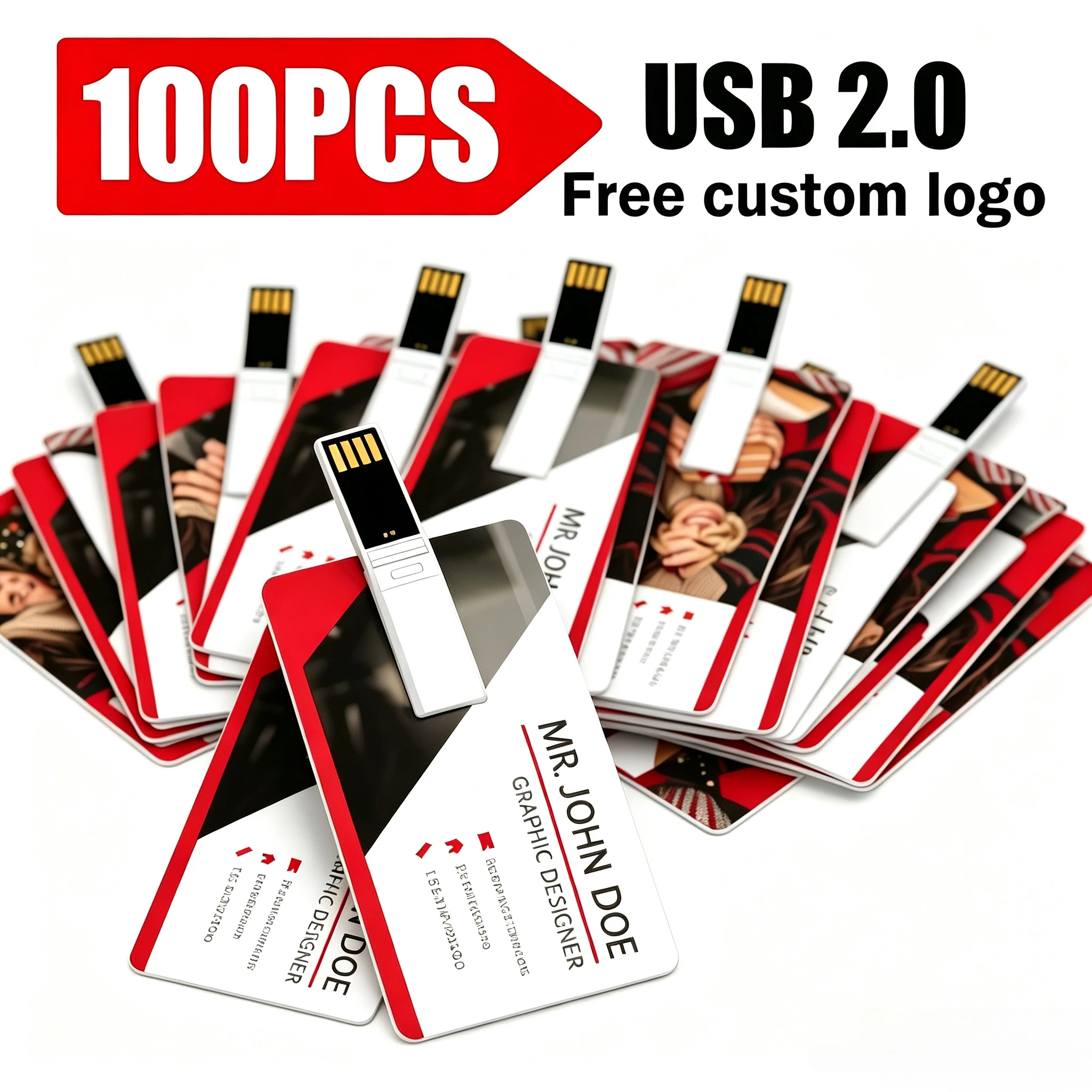 100PCS LOT USB Flash Drive 128GB 64GB Free Custom Logo Memory Card 32GB 16G Credit Card Model Pendrive USB Stick Pen Drive 8G 4G