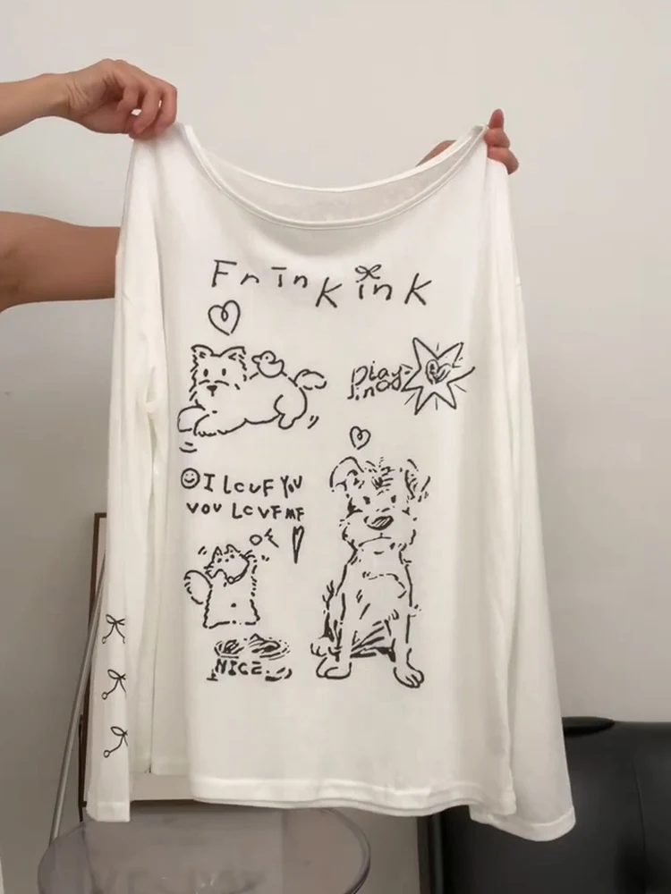 

Loose Long Sve round Ne T-irt Women Summer Thin Print Design Casual Cover up Top Comfortable Breezy Lightweight irt