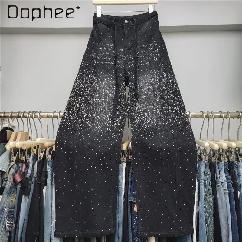 

Женские джинсы Scimitar с высокой талией и стразами для тяжелой промышленности, весна 2026, новые модные свободные узкие широкие брюки, длинные брюки