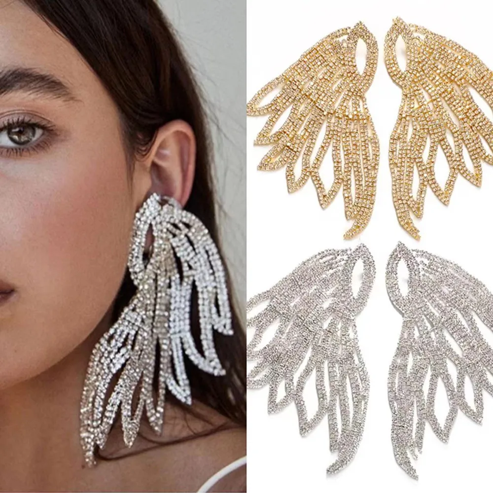 

Hyperbolic Crystal Hollow Big Angle Wings Drop Dangle Earring for Women Rhinestone Geometric Irregular Wedding Earrings Jewelry