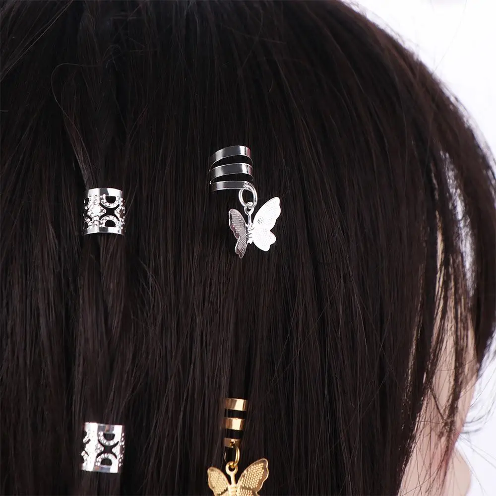 

20 шт., кольцо для волос с бабочкой, плетение волос, замки для дредов, бусины, золотые и серебряные грязные косы, трубки для косичек для волос