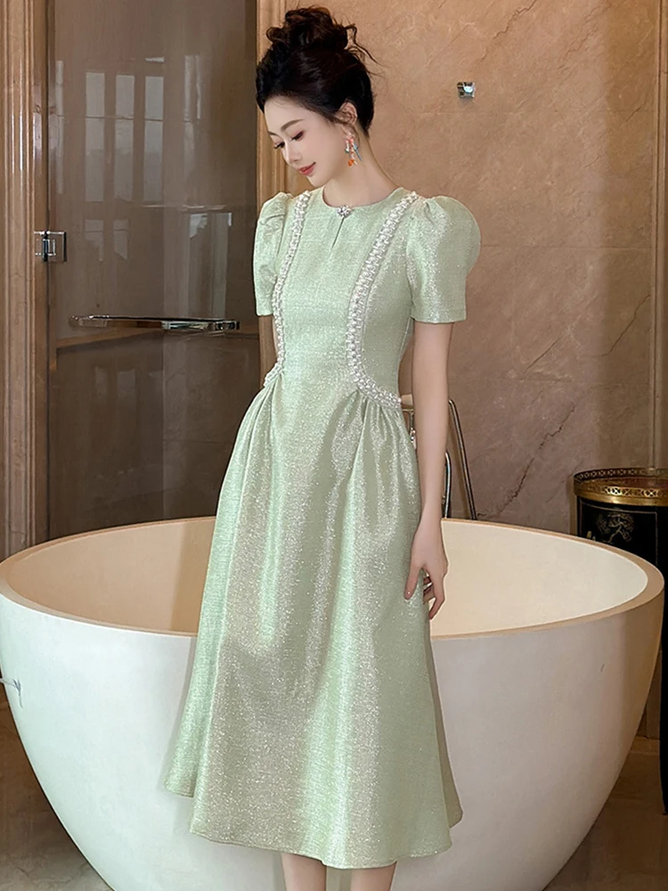 Elegant Vintage Prom Dresses Women Exquisite Sweet Sparkly Glitter Diamond Folds Swing Ball Robe Brithday Party Banquet Vestido