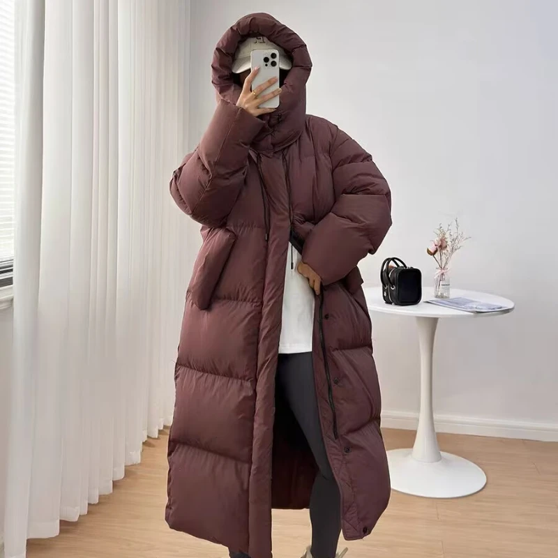 Women's Winter Long Down Jacket Loose Duck Warm Jacket Casual Parka 2024 New Korean Design Thickened Warm Hooded Coat