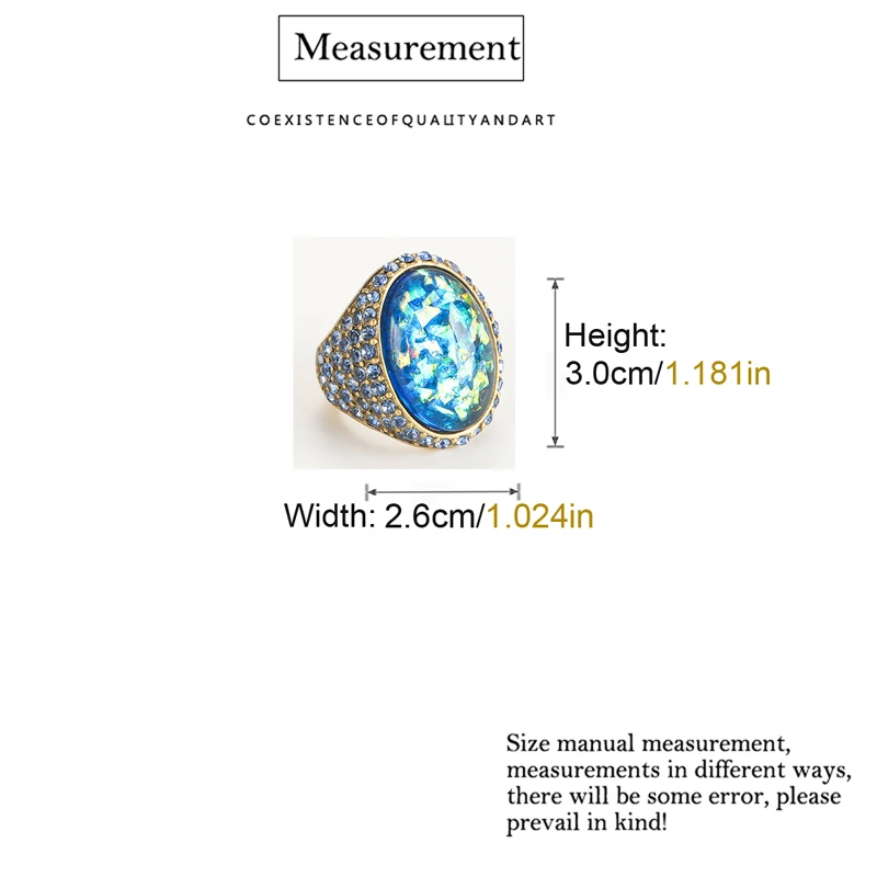 Vintage Opal Ring Real Light Blue Rhinestone Woman Luxury Antique Gold Plated Quality Jewelry Trends 2026 Valentine'S Day Gift