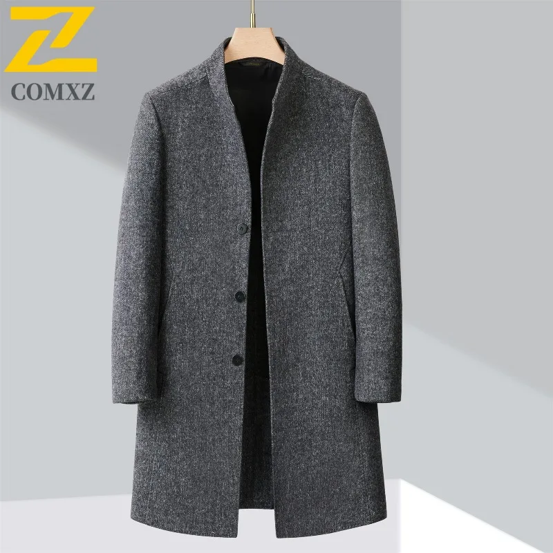 

COMXZ Мужская шерстяная куртка высокого класса с воротником-стойкой, офисные теплые пальто, длина до колена, 202, легкое зимнее шерстяное пальто для путешествий
