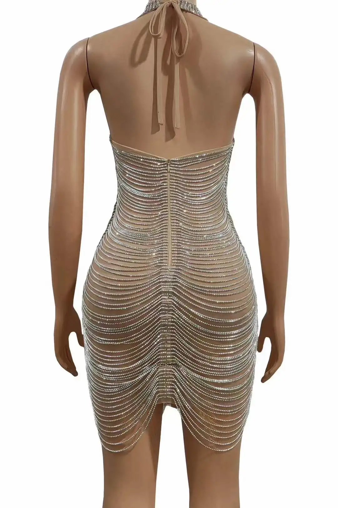 Kobiety Backless Drill Chain seksowna urodziny królowej marki luksusowa oszałamiająca mini sukienka sceniczna 2025 Flash Darg Queen strój