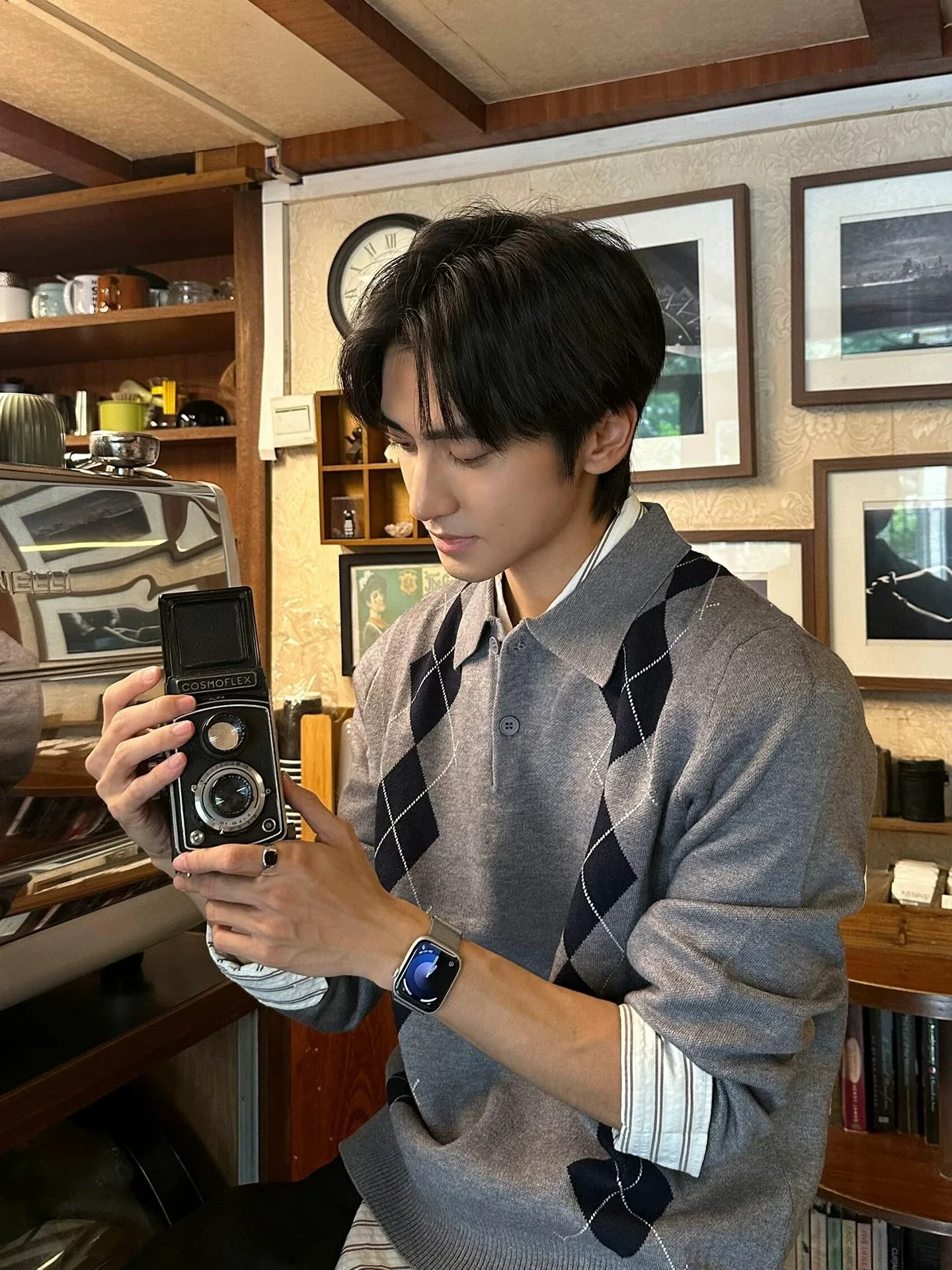 

Повседневный мужской вязаный свитер с ромбовидным узором, длинный рукав, для отдыха, осень-зима, теплый, из полиэфирного волокна