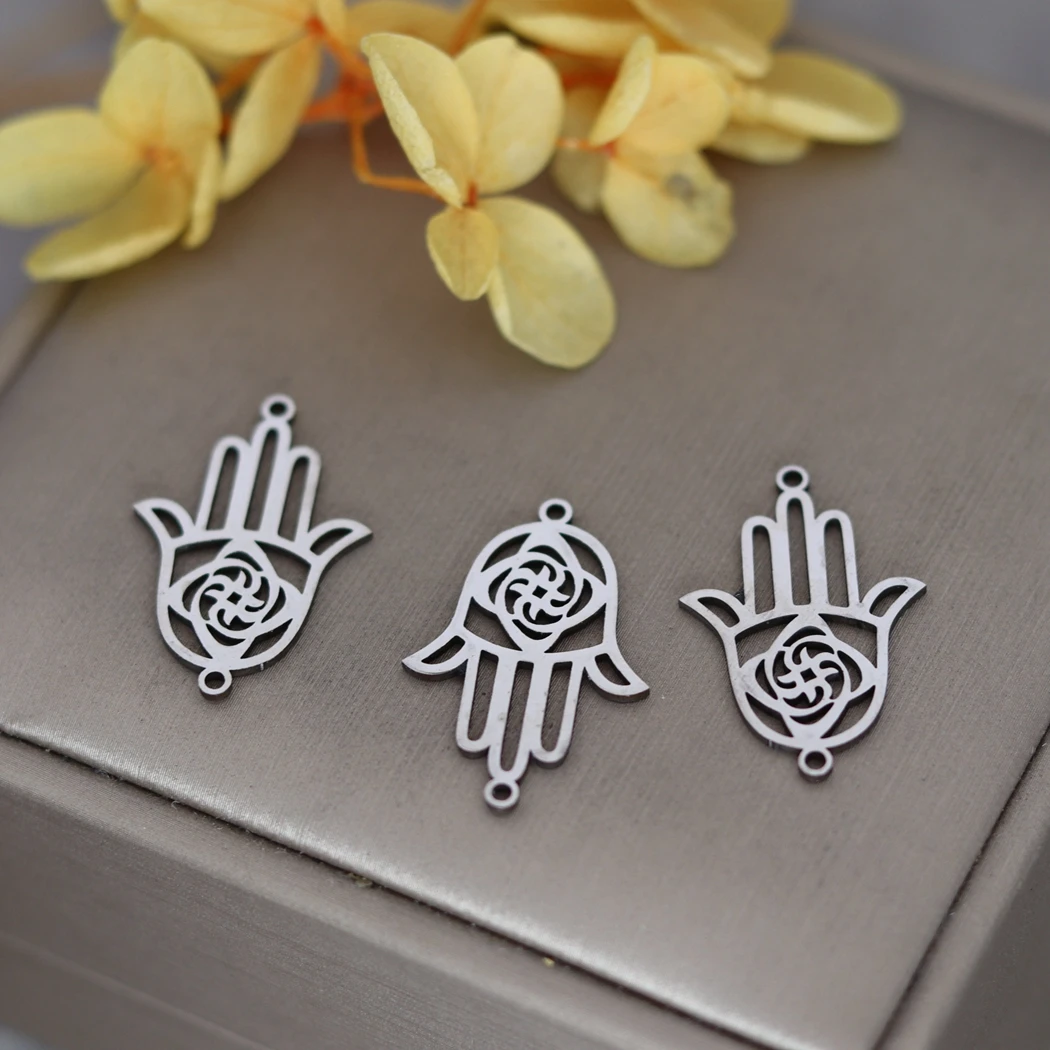 3pcs Stainless Steel Hamsa Palm Fatima Hand Charms Pendants For Jewelry Making DIY Necklaces Earrings Handmade Accessories