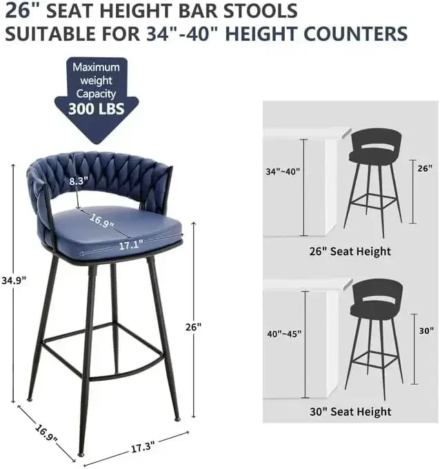 Set di 4 sgabelli da bar personalizzabili ad altezza bancone, moderni sgabelli da bar in finta pelle scamosciata, 180 ° Sedie da bar girevoli ad altezza