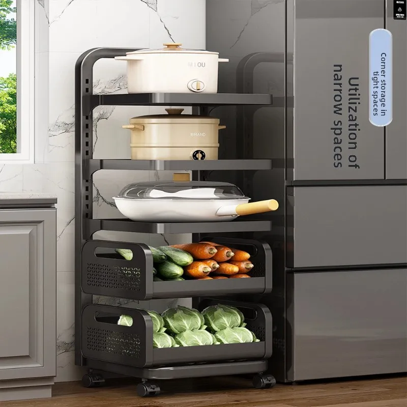 Freestanding Kitchen Cart Multi Layered Carbon Steel Mobile Vegetable Storage Rack Small Pots Storage Cart for Kitchen Organizat
