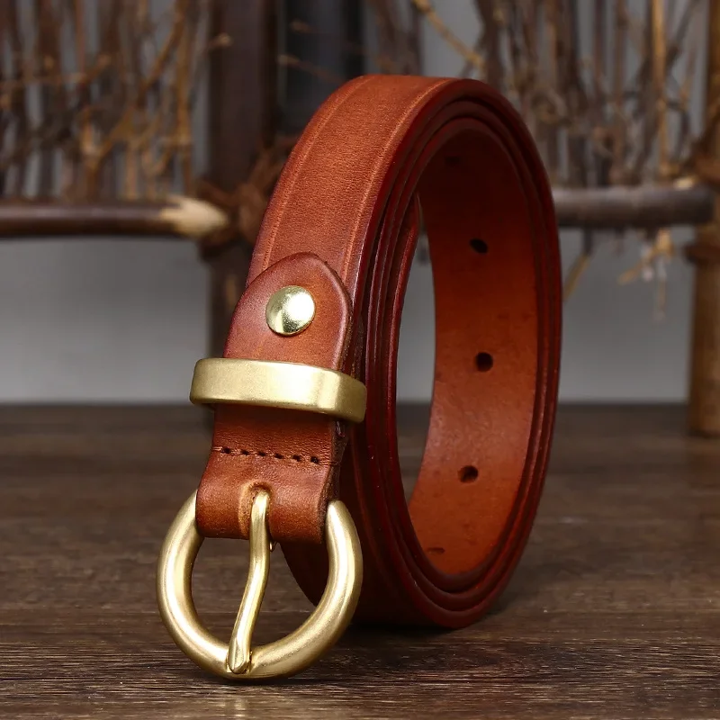 

2.4CM Thick Cowhide High Quality Brass Buckle Ladies belt