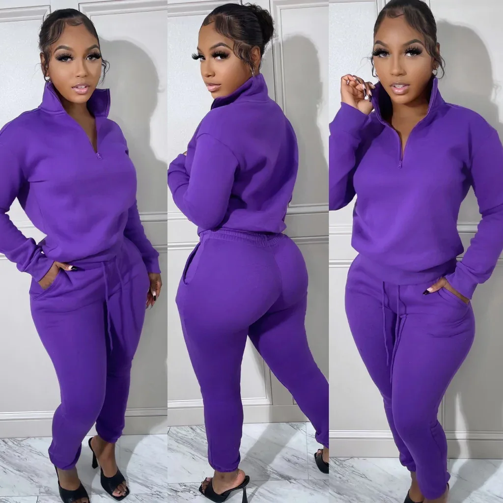 Tracksuit Women Set Two Piece Outfits Fleece Zipper Long Sleeve Pullover Top Jogger Pants Casual Sport Suit Running Matching Set