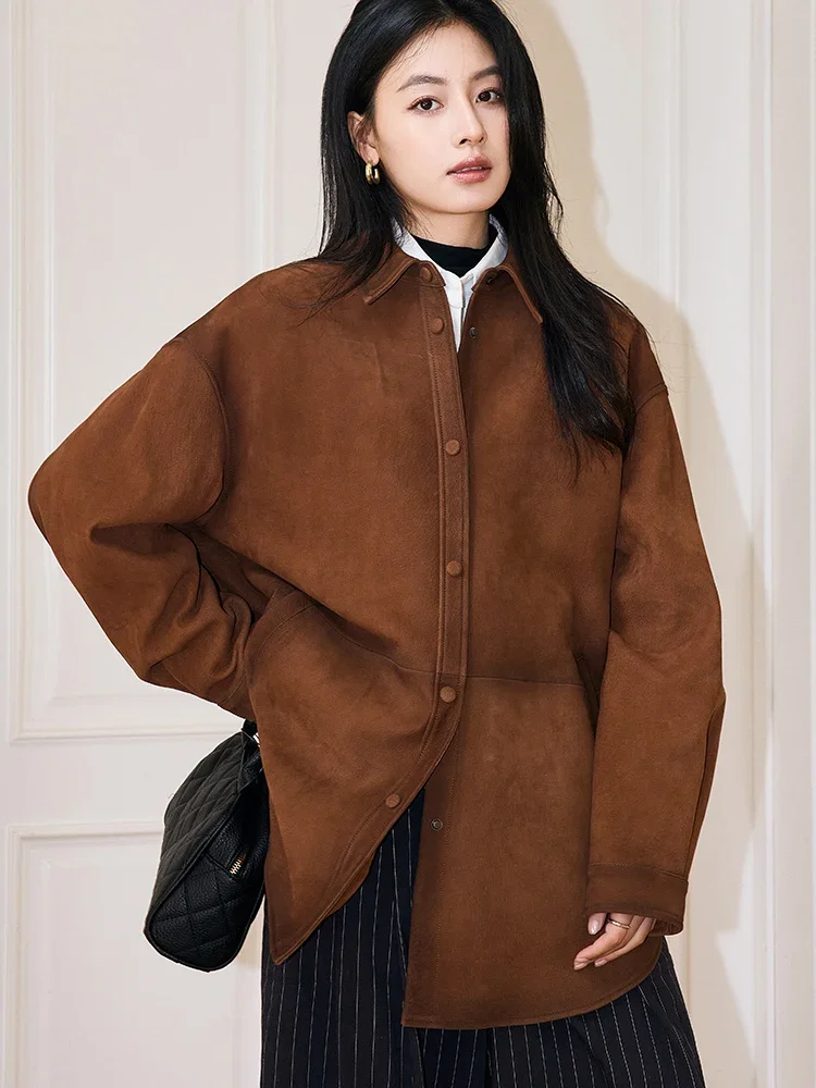 Vestes en cuir véritable rétro pour femmes, manteau en peau de chèvre véritable, simple, mi-long, haut de gamme, décontracté, printemps, automne, nouveau, 2025