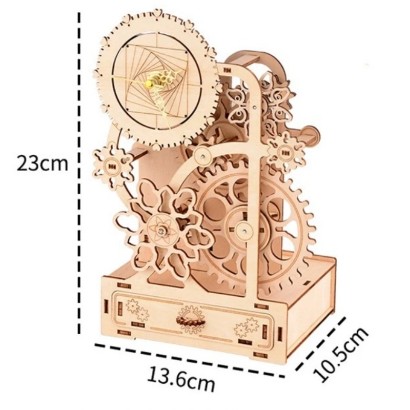 Creative 4 in 1 Pen Holder with Clock Music box 3D Wooden Jigsaw Puzzle Assembly Model  Birthday Gift Home Decora