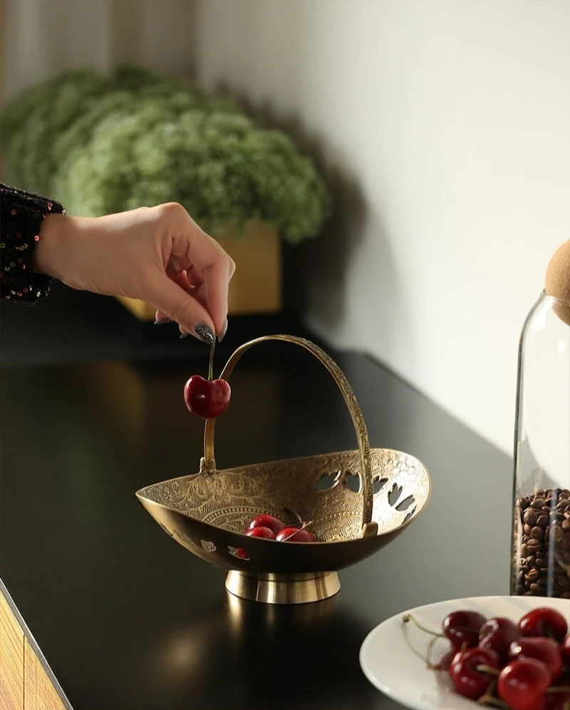 Handmade brass ingots, hand held fruit basin, handle storage, inventory, table top decoration of heart plate