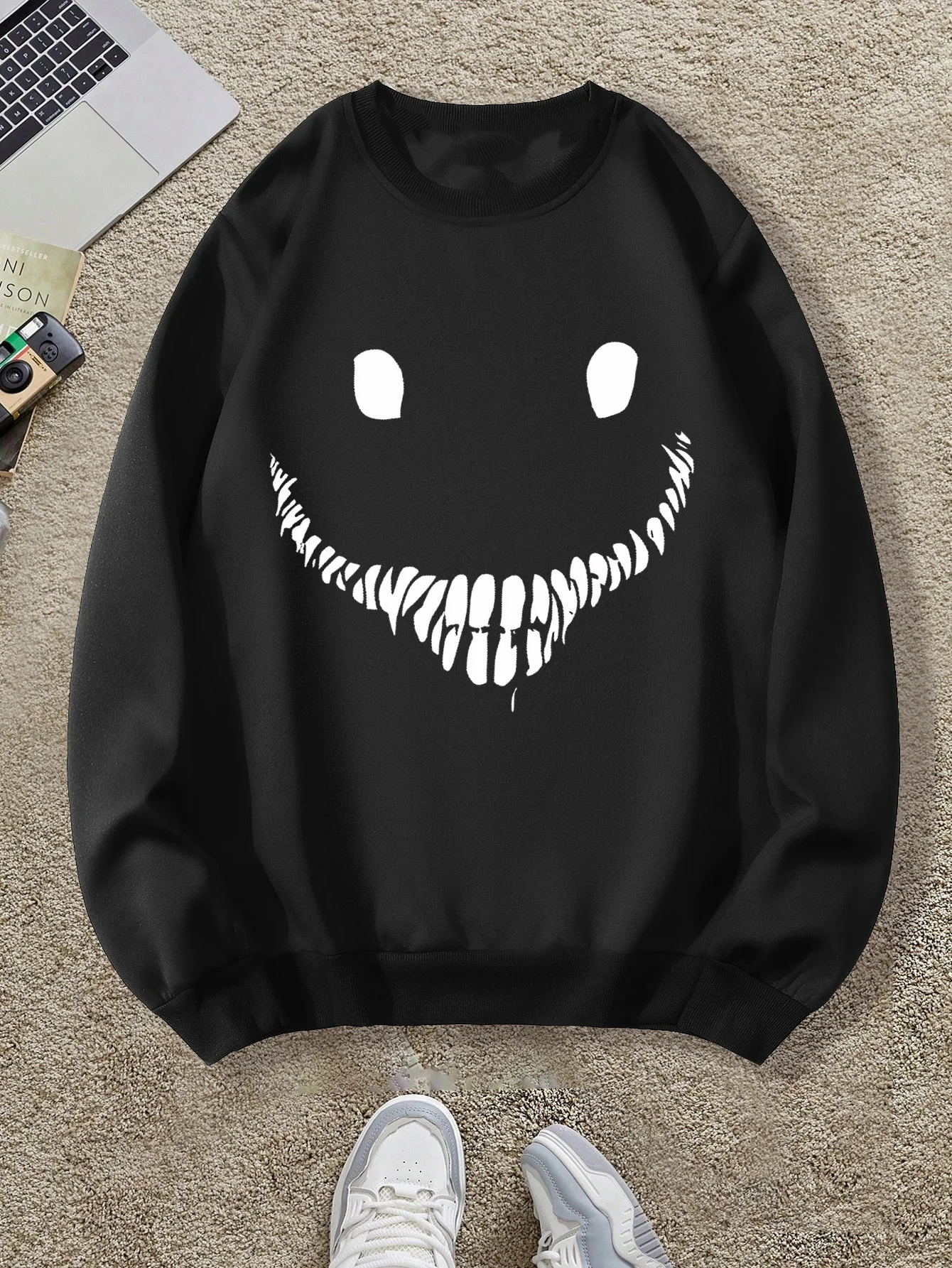 

Осенне-зимняя мужская и женская спортивная одежда с длинными рукавами и принтом злого лица, повседневная свободная уличная уличная толстовка