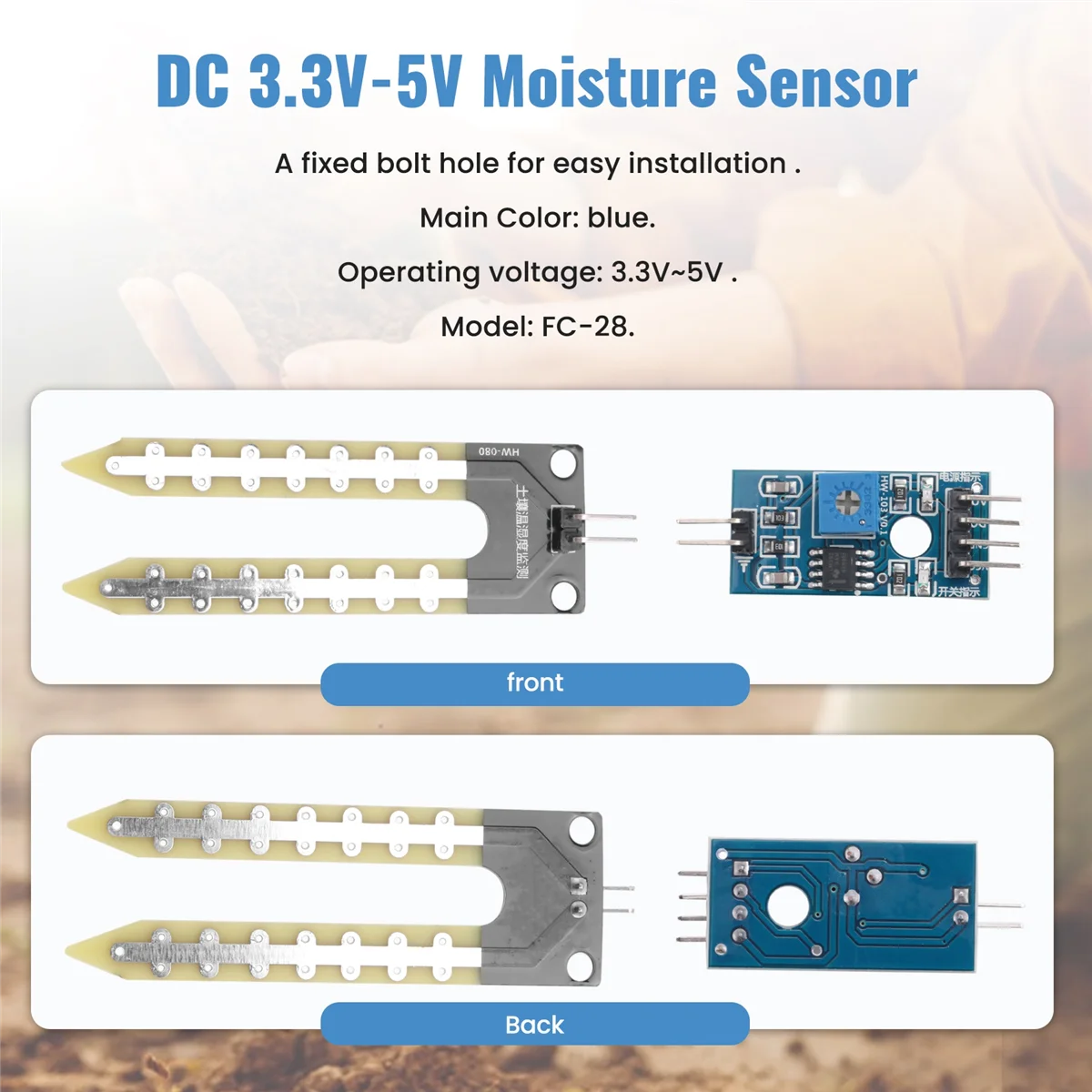 

ABFA Soil Hygrometer Detection Module Moisture Sensor FC-28 DC 3.3V-5V
