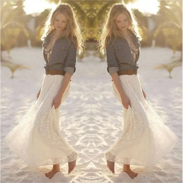 

Ele Women's Long Lace Skirt Casual Summer White Dr 2020 A-Line Silhouette Other Materials 00% Other Design Features