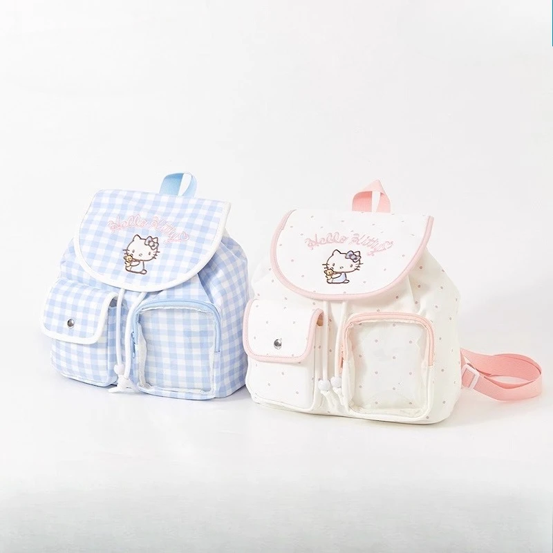 

Hello Kitty Nautical Plaid Backpack, Sailor Stripes Canvas Rucksack for Girls Women, School Bag