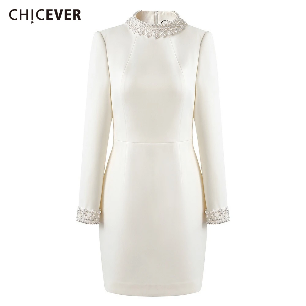 CHICEVER Weiß Gespleißt Stickerei Flares Kleid Weibliche O Hals Langarm Hohe Taille Temperament frauen Kleider Sommer Neue Stil