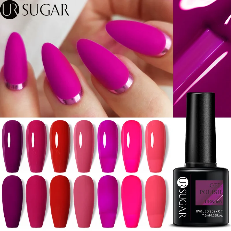 UR SUGAR 7.5ml Purple Red Dragon Fruit Color Nail Gel Soak Off UV Gel Varnish Semi Permanent Nail Art Designs Matte Top Coat