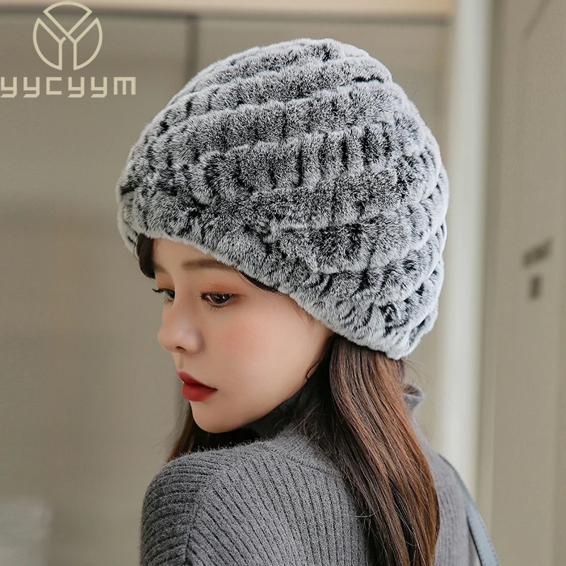 Women Winter Warm Real Rex Rabbit Fur Hat Snow Cap Winter Hats for Women Girls Real Fur Knit Skullies Beanies Natural Fluffy Hat