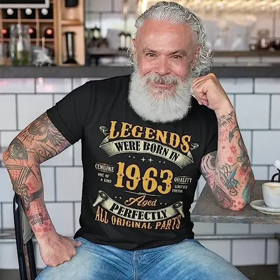 Legends Were Born In 1963 T-Shirt 61th Birthday Shirts for Men, Vintage 61 Years Old Clothes Daddy Grandpa Gifts Dad Father Tees