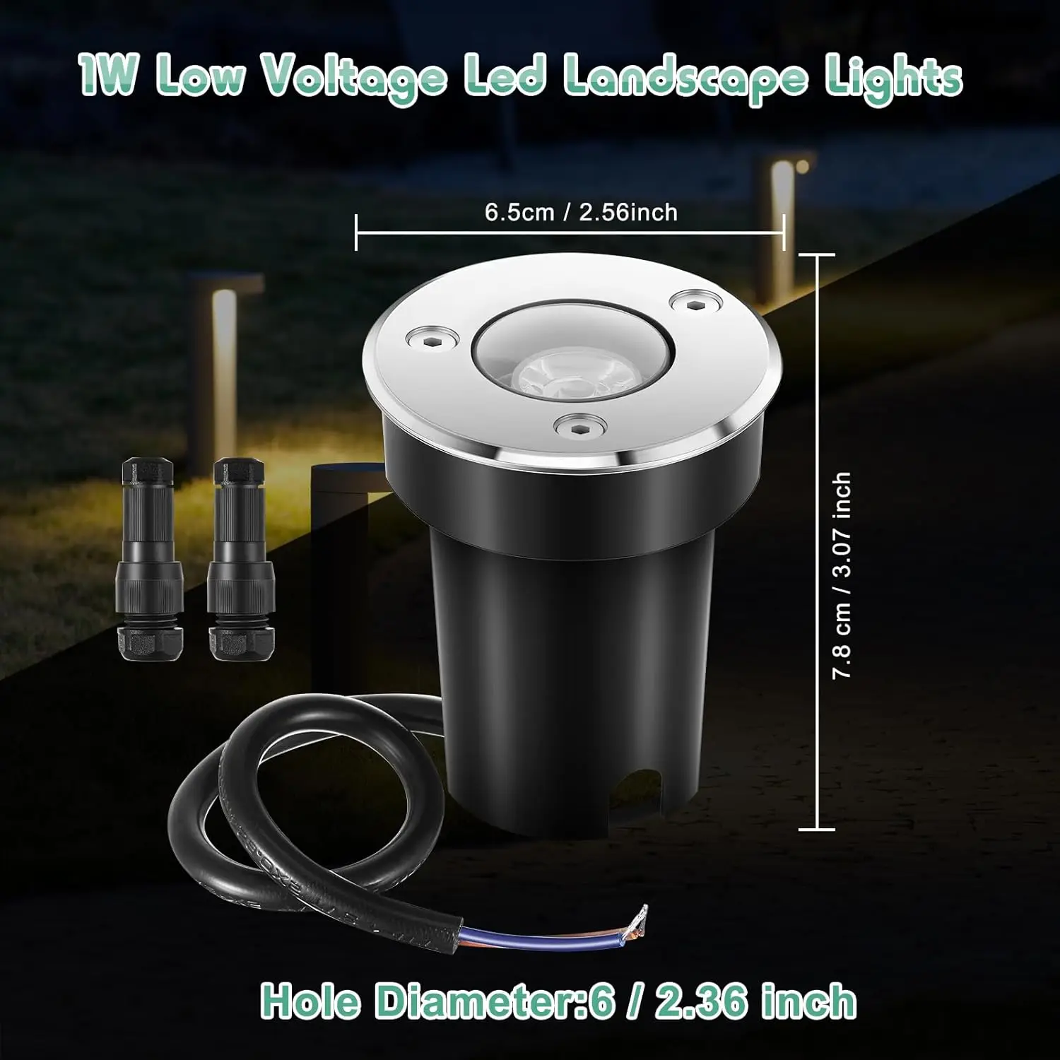 8 Pcs 1W LED Well Lights Low Voltage Landscape Lighting with 16 Connectors, 12-24V IP67 for Sidewalk Paver Garden Step Lawn
