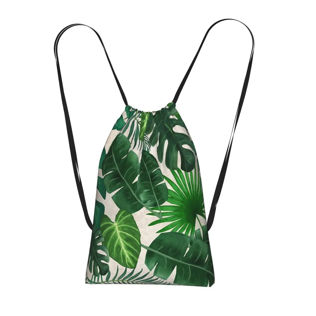 

Зеленые рюкзаки с принтом тропических листьев, модные спортивные сумки на шнурке с карманами, сумки для книг для мужчин, женщин, студентов